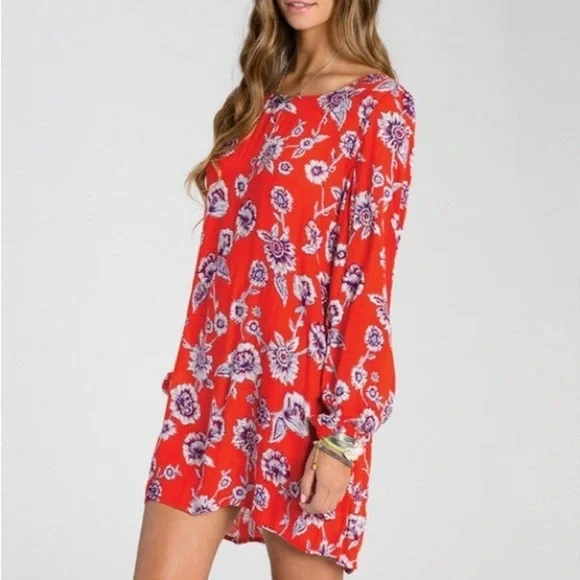 Billabong Heart Strayed Mini Floral Red Dress- Size XS - Picture 3 of 14